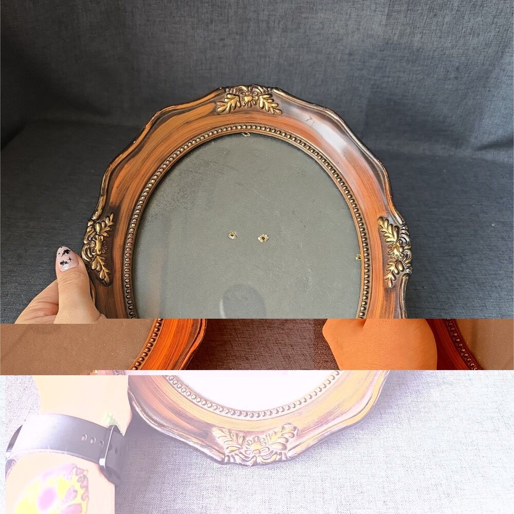 Ornate Oval Resin Frame Faux Distressed Gold Accents For Gallery Wall Hanging